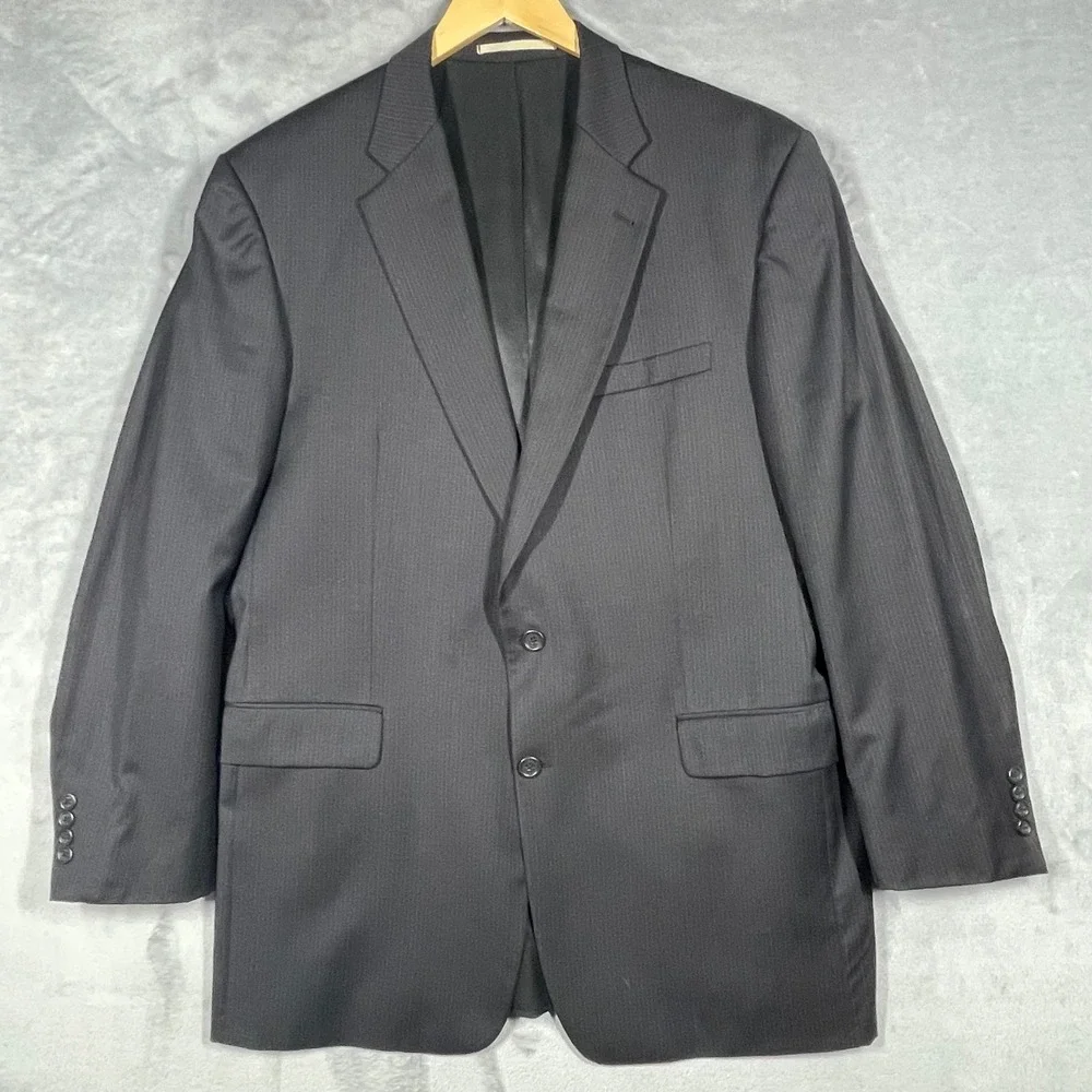 Burberry London Kensington Pinstripe Wool Suit Jacket Blazer 44L Charcoal Grey